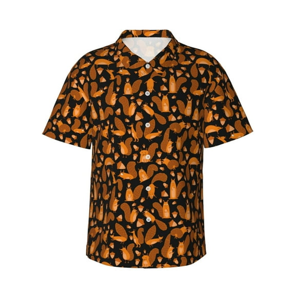 Logiee Cute Squirrel Print Mens Hawaiian Shirts,Loose-Fit Short Sleeve Button Down Tropical Aloha Beach Shirt,Summer Vacation Wedding Tops,X-Large