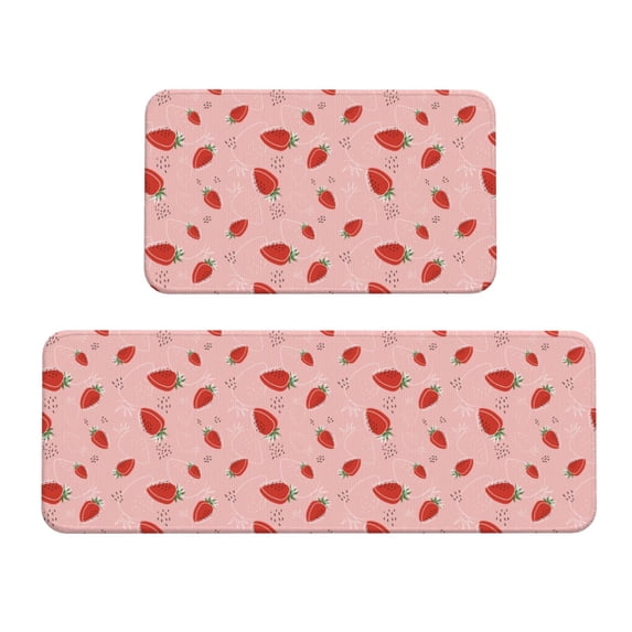 Logiee Cute Strawberry C Print Kitchen Mats for Floor Sets of 2,Waterproof Kitchen Rugs,Non Slip Comfort Standing Mat Rug for Home,Runner,Sink,Office,Laundry