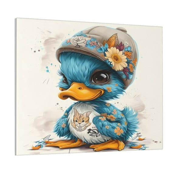 Logiee Cute Sunflower Blue Duck Print Canvas Wall Art ,Art Poster,Canvas Decorative Picture,Decor Wall Pictures for Living Room Bedroom Bathroom,Ready to Hang