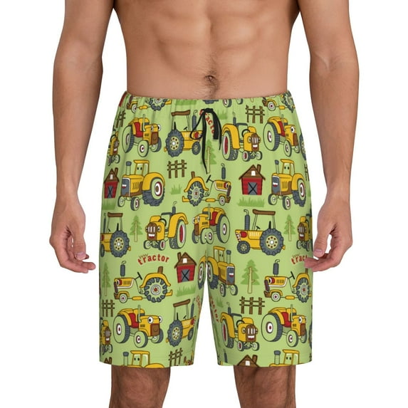 Logiee Cute Tractor Print Men's Pajama Shorts with Drawstring & Pockets,Sleep Shorts for Men,Sleepwear Bottoms,Elastic Waistband Loungewear-3X-Large