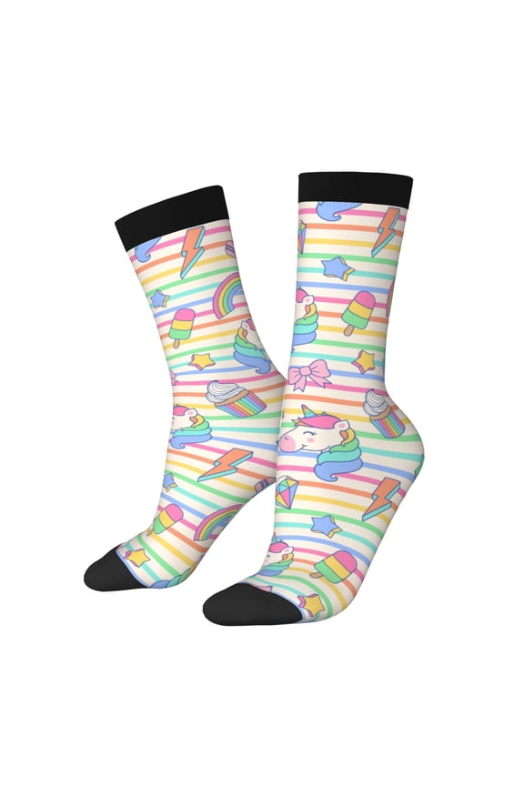 Cute Unicorn Print Adult Socks for Men & Women,Calf Socks, Ankle Socks,Boots Socks,Breathable Casual Sock,Unisex Crew Socks