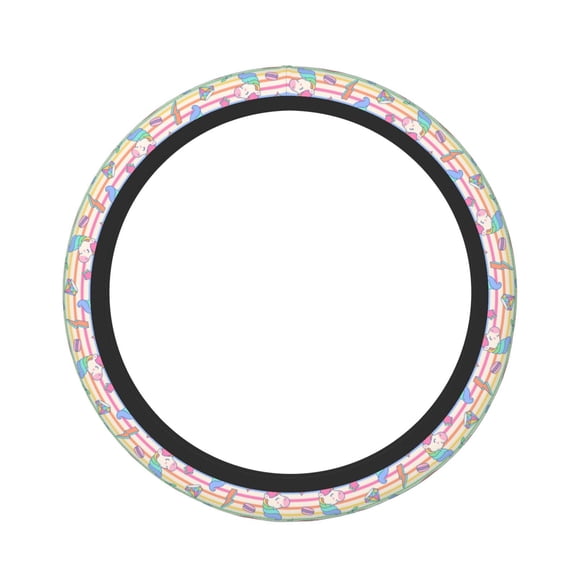 Logiee Cute Unicorn Print Breathable Elastic Steering Wheel Cover, Non-Slip Stretch Steering Wheel Protector,Universal 15 Inch Fit Auto, Suvs, Truck