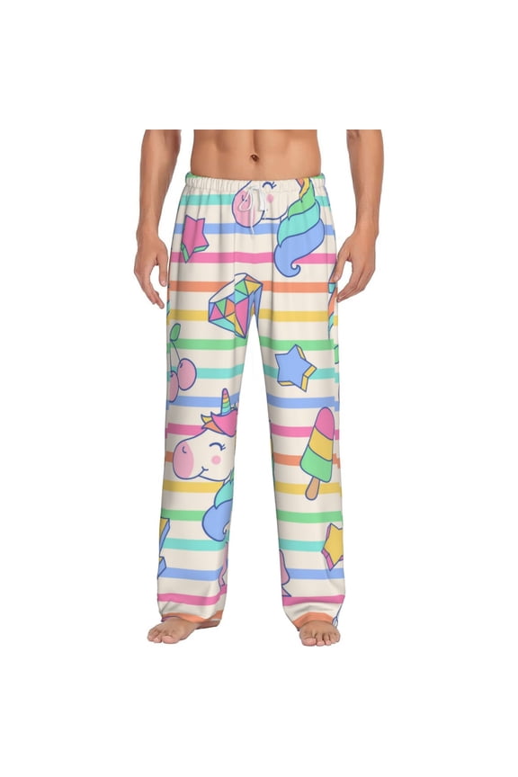 Cute Unicorn Print Pajama Pants for Men,Men’s Pajama Bottoms,Mens PJ Pants with Pockets & Button Fly-Small