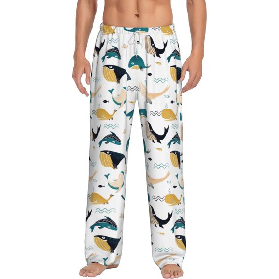 Logiee Cute Whale Print Pajama Pants for Men,Men’s Pajama Bottoms,Mens PJ Pants with Pockets & Button Fly-Medium