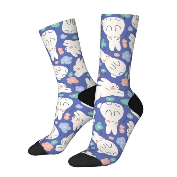 Logiee Cute White Rabbit Print Adult Socks for Men & Women,Calf Socks, Ankle Socks,Boots Socks,Breathable Casual Sock,Unisex Crew Socks