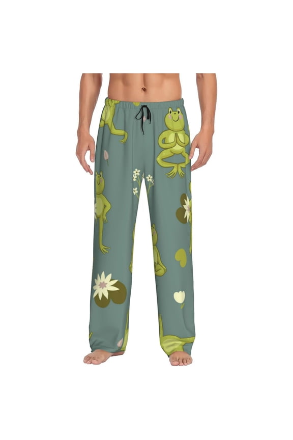 Cute Yoga Frogs Print Pajama Pants for Men,Men’s Pajama Bottoms,Mens PJ Pants with Pockets & Button Fly-3X-Large