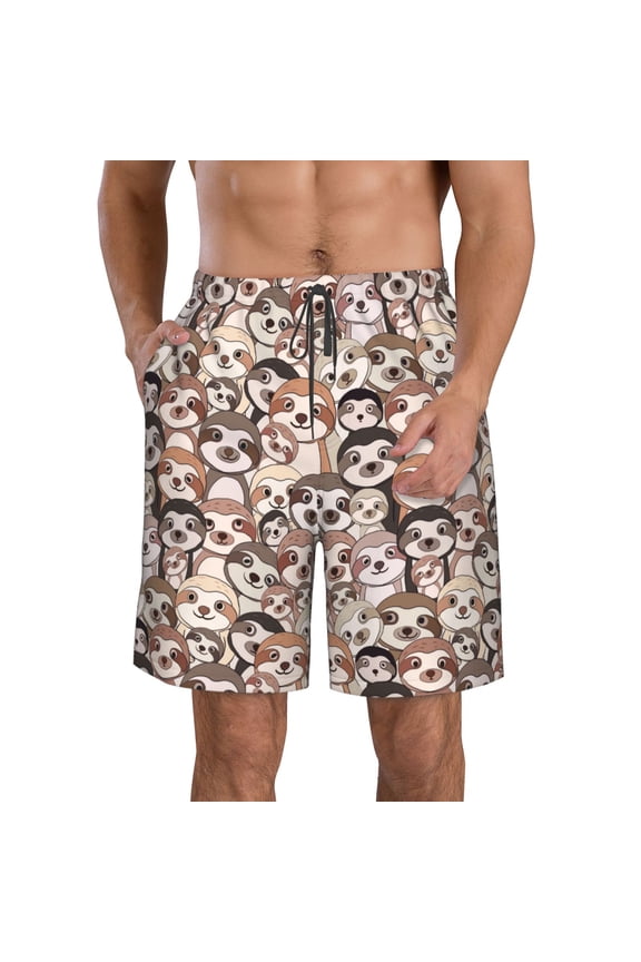 Cute brown sloth monkey Print Mens Swim Trunks Quick Dry Board Shorts,Breathable Hawaii Beach Shorts Swimwear Bathing Suits-Small