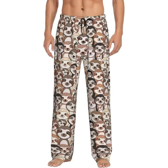 Logiee Cute brown sloth monkey Print Pajama Pants for Men,Men’s Pajama Bottoms,Mens PJ Pants with Pockets & Button Fly-3X-Large