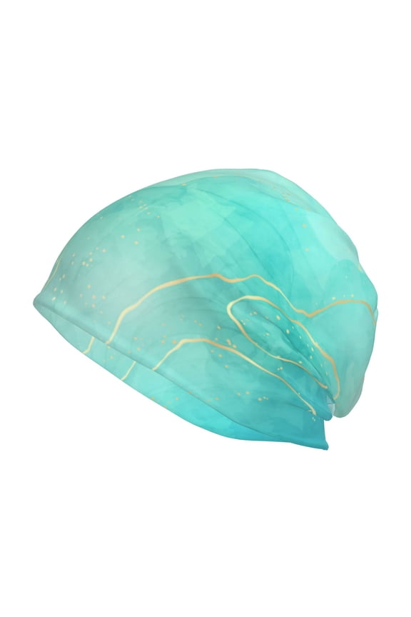 Cyan Mint Marble Print Unisex Knit Beanie for Men Women Winter Hat,Beanies Skull Caps