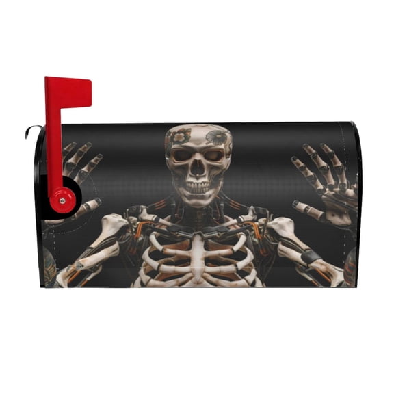 Logiee Cyber Skeleton With Tattoos Print Post Letter Box Wrap Decor, Mailbox Cover Suitable for Standard Mailbox and Large Size Mailbox,Outdoor Yard Decoration-25.5x21 in