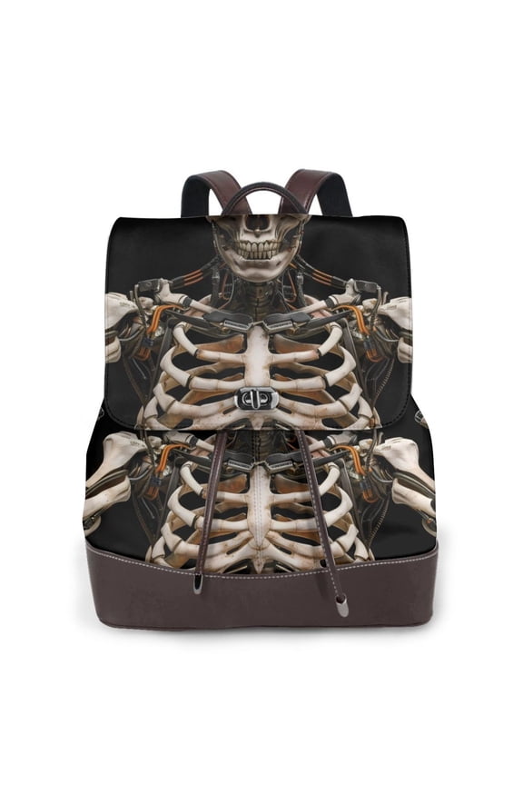 Logiee Cyber Skeleton With Tattoos Print Backpack Purse for Women,Fashion Leather Backpack Purse,Women's Leather Backpack for Work College Travel