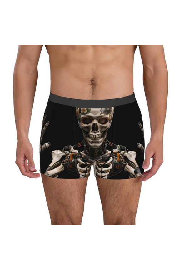 Cyber Skeleton With Tattoos Print Mens Boxer Briefs,Boxer Briefs for Men,Breathable Stretch Underwear,Boys Boxer Briefs-Small