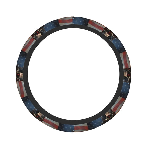 Logiee Cyberpunk Skull American Flag Print Breathable Elastic Steering Wheel Cover, Non-Slip Stretch Steering Wheel Protector,Universal 15 Inch Fit Auto, Suvs, Truck