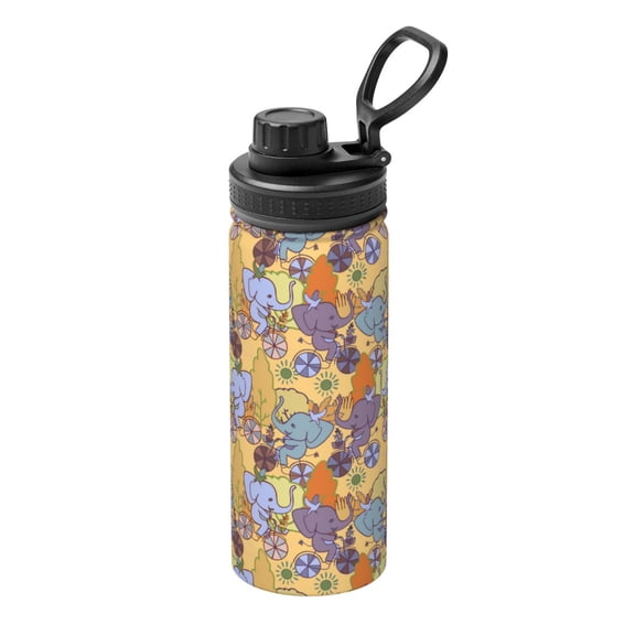 Logiee Cycling Elephant On Bicycle In Park Print Water Bottle,18oz Sports Insulated Kettle for Cycling Gym Basketball Outdoor, Suitable as a Present