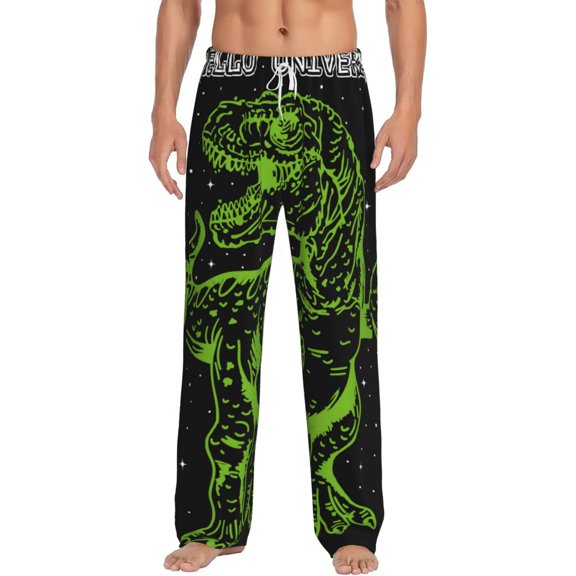 Logiee DINOSAUR IN SPACE Print Pajama Pants for Men,Men’s Pajama Bottoms,Mens PJ Pants with Pockets & Button Fly-3X-Large