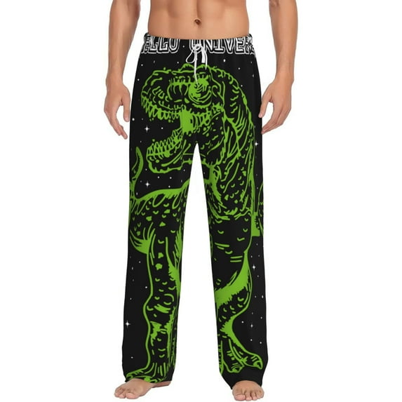 Logiee DINOSAUR IN SPACE Print Pajama Pants for Men,Men’s Pajama Bottoms,Mens PJ Pants with Pockets & Button Fly-XX-Large