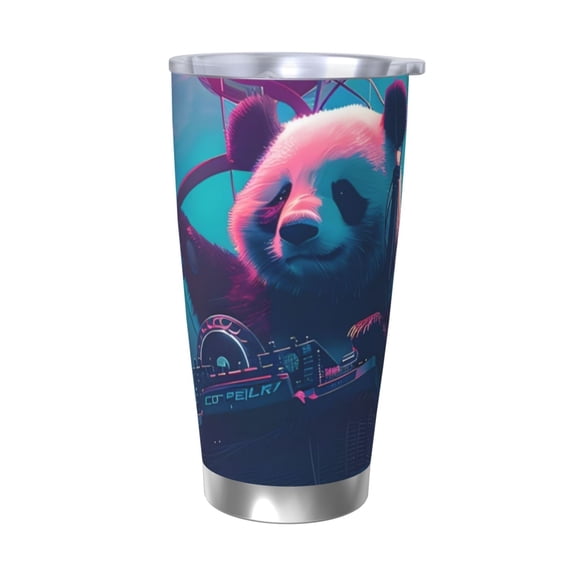 Logiee DJ Panda Hot Air Balloon Print 20OZ Car Cup with Lid, Stainless Steel Vacuum Insulated Double Wall Travel Tumbler, Durable Insulated Coffee Mug,Thermal Cup with Straw-Without Straw