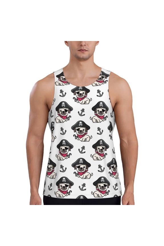 DOG IS WEARING PIRATE COSTUME Print Men's Workout Tank Top,Quick Dry Workout Tank Top,Gym Muscle Tee,Fitness Bodybuilding Sleeveless T Shirt-X-Large