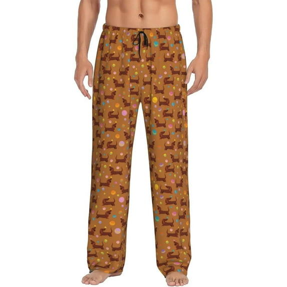 Logiee Dachshund And Ball Print Pajama Pants for Men,Men’s Pajama Bottoms,Mens PJ Pants with Pockets & Button Fly-Small