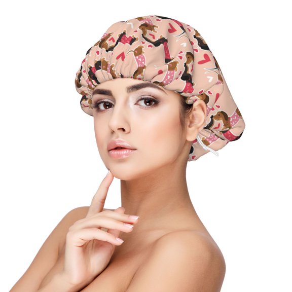 Logiee Dachshund Couple Print Silk Bonnet Satin Bonnet for Sleeping Women and Men,Double Layer Hair Bonnet for Curly Braids Hair