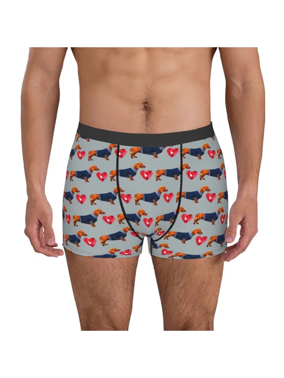 Dachshund Dog Heart Print Mens Boxer Briefs,Boxer Briefs for Men,Breathable Stretch Underwear,Boys Boxer Briefs-Medium
