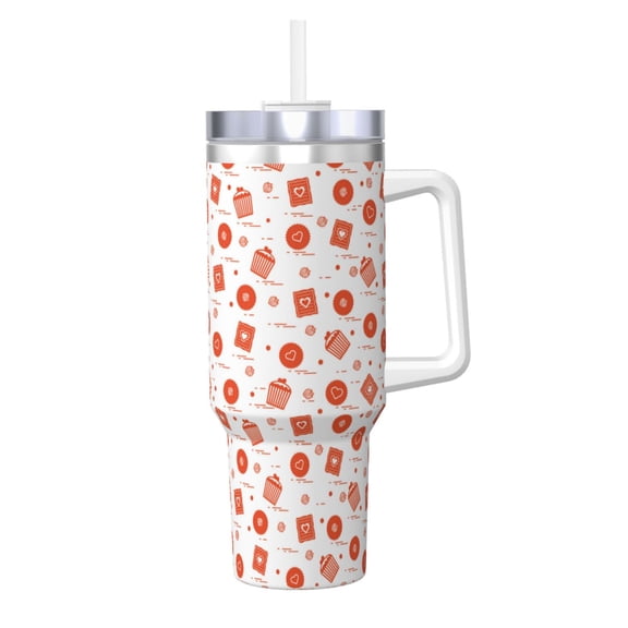 Logiee Pastry Print 40OZ Ice Bully Cup with Handle and Straw, Double Wall Stainless Steel Tumbler,Travel Coffee Cup with Lid, Summer Insulation and Cooling Cup