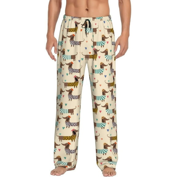Logiee Dachshund Dog Print Pajama Pants for Men,Men’s Pajama Bottoms,Mens PJ Pants with Pockets & Button Fly-Small
