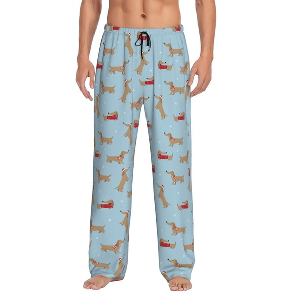 Logiee Dachshund Dog Print Pajama Pants for Men,Men’s Pajama Bottoms,Mens PJ Pants with Pockets & Button Fly-Small