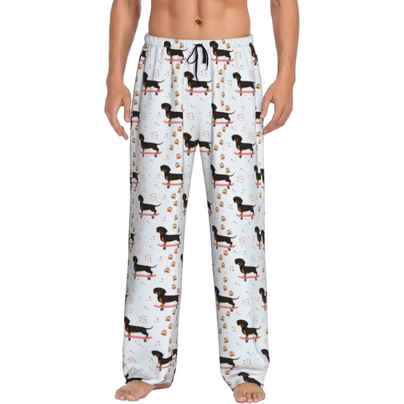Logiee Dachshund Dog Print Pajama Pants for Men,Men’s Pajama Bottoms,Mens PJ Pants with Pockets & Button Fly-Small