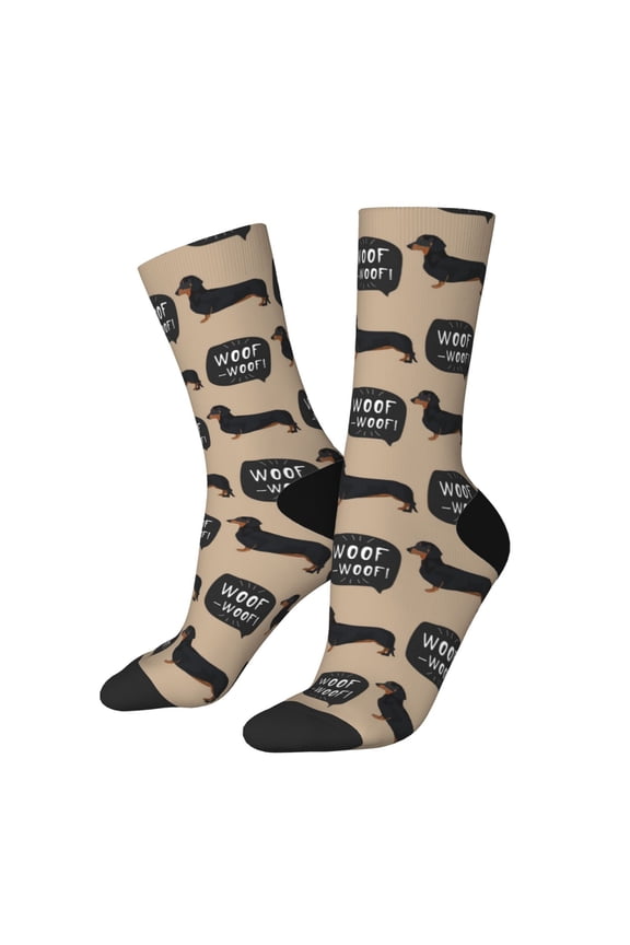 Dachshund Dog Woof Print Adult Socks for Men & Women,Calf Socks, Ankle Socks,Boots Socks,Breathable Casual Sock,Unisex Crew Socks