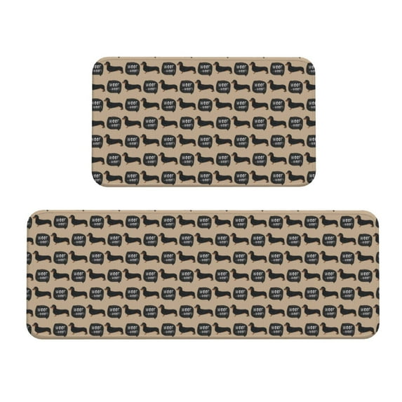 Logiee Dachshund Dog Woof Print Kitchen Mats for Floor Sets of 2,Waterproof Kitchen Rugs,Non Slip Comfort Standing Mat Rug for Home,Runner,Sink,Office,Laundry