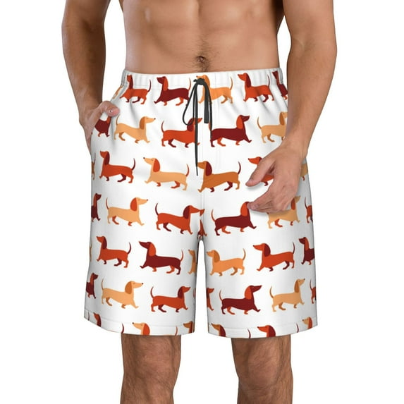 Logiee Dachshund Walking Print Mens Swim Trunks Quick Dry Board Shorts,Breathable Hawaii Beach Shorts Swimwear Bathing Suits-Small
