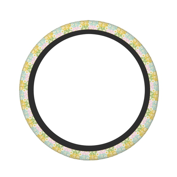 Logiee Daisies Flowers Print Breathable Elastic Steering Wheel Cover, Non-Slip Stretch Steering Wheel Protector,Universal 15 Inch Fit Auto, Suvs, Truck