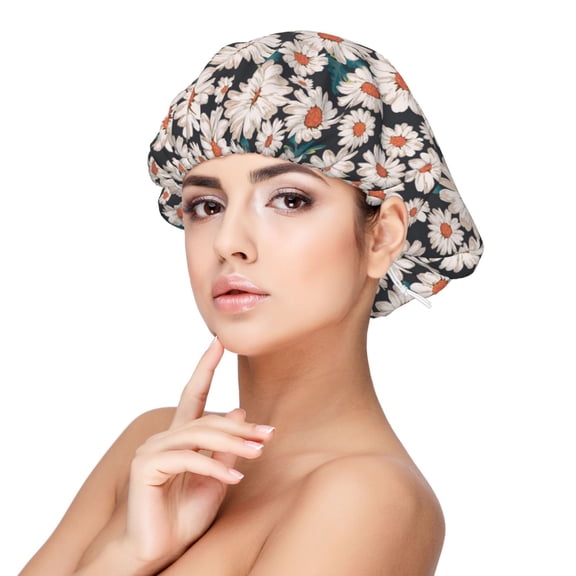Logiee Daisies Flowers Print Silk Bonnet Satin Bonnet for Sleeping Women and Men,Double Layer Hair Bonnet for Curly Braids Hair