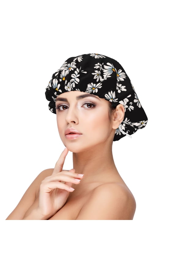 Daisies Flowers Print Silk Bonnet Satin Bonnet for Sleeping Women and Men,Double Layer Hair Bonnet for Curly Braids Hair