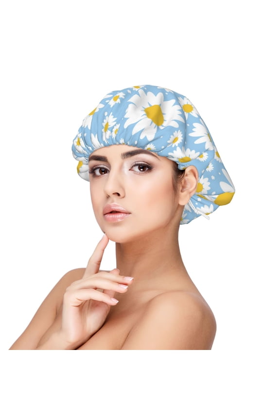 Daisies Flowers Print Silk Bonnet Satin Bonnet for Sleeping Women and Men,Double Layer Hair Bonnet for Curly Braids Hair