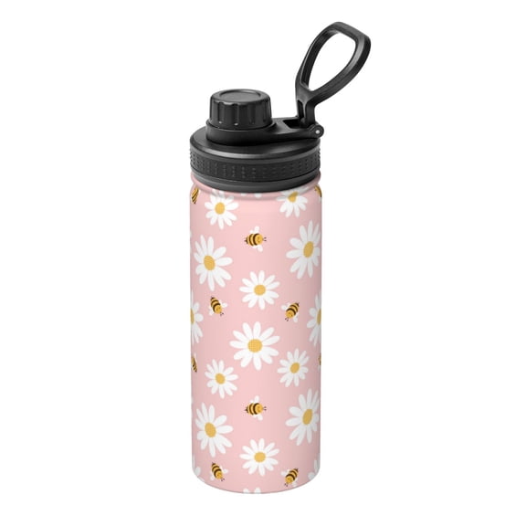 Logiee Daisy And Bee Print Water Bottle,18oz Sports Insulated Kettle for Cycling Gym Basketball Outdoor, Suitable as a Present