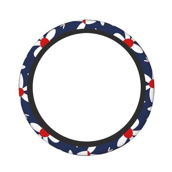 Logiee Daisy Flowers Print Breathable Elastic Steering Wheel Cover, Non-Slip Stretch Steering Wheel Protector,Universal 15 Inch Fit Auto, Suvs, Truck