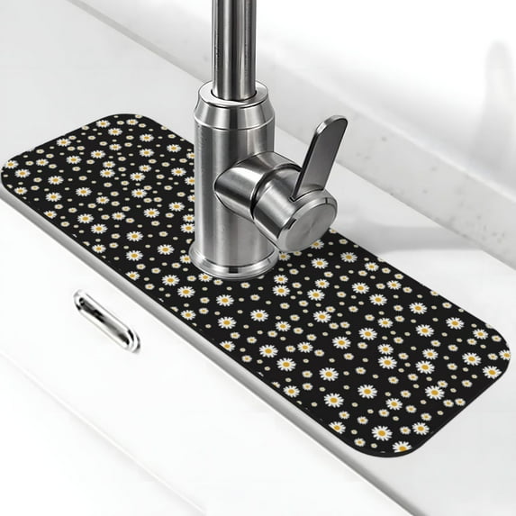 Logiee Daisy Print Kitchen Sink Splash Guard Faucet Mat for Splash Guard Behind Faucet Drip Catcher for Kitchen,Bathroom,Sink Mat,Dish Drying Mat,Bathroom-15" X 5.5"