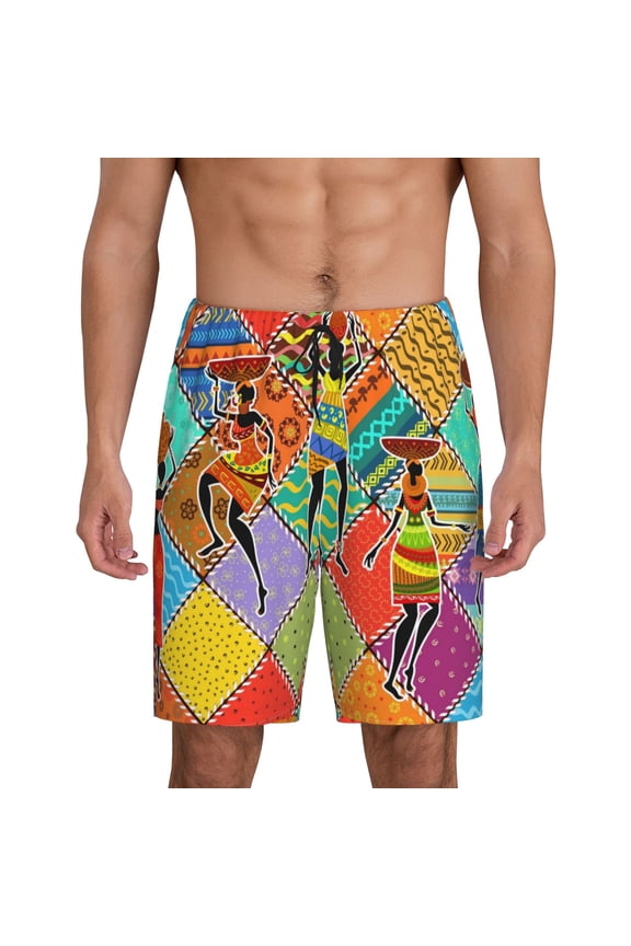 Dancing African Womans Print Men's Pajama Shorts with Drawstring & Pockets,Sleep Shorts for Men,Sleepwear Bottoms,Elastic Waistband Loungewear-Small
