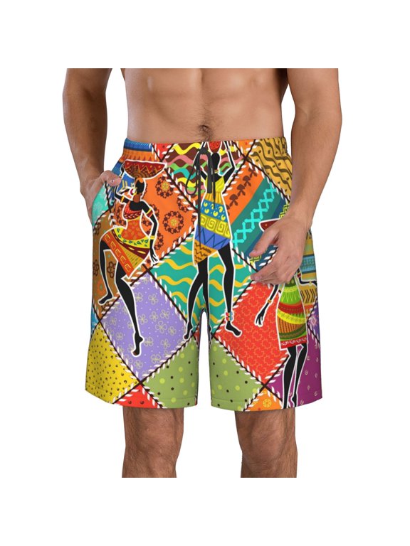 Dancing African Womans Print Mens Swim Trunks Quick Dry Board Shorts,Breathable Hawaii Beach Shorts Swimwear Bathing Suits-3X-Large
