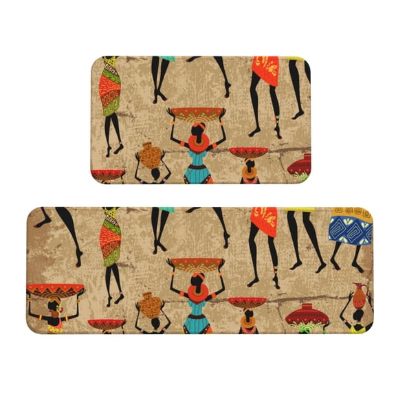 Logiee Dancing African Women Print Kitchen Mats for Floor Sets of 2,Waterproof Kitchen Rugs,Non Slip Comfort Standing Mat Rug for Home,Runner,Sink,Office,Laundry