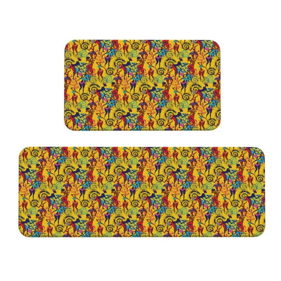 Logiee Dancing African Women Print Kitchen Mats for Floor Sets of 2,Waterproof Kitchen Rugs,Non Slip Comfort Standing Mat Rug for Home,Runner,Sink,Office,Laundry