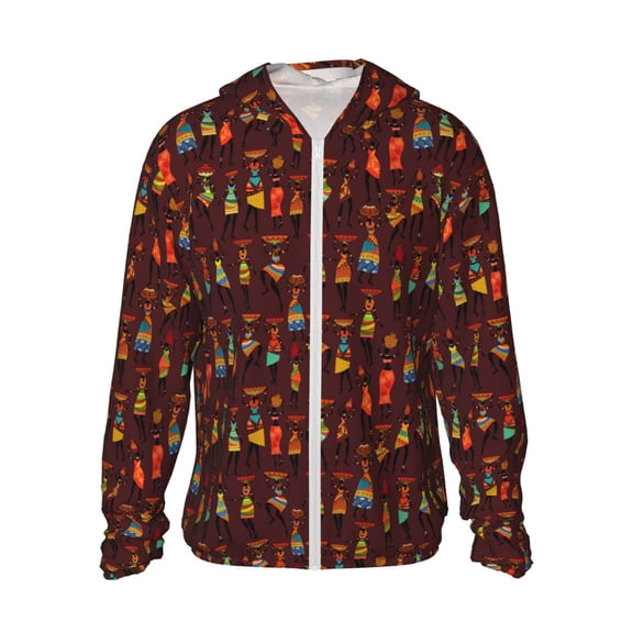 Logiee Dancing African Women1 Print Men's Women Light Jacket Full Zip Sun Protection Hoodie Long Sleeve Sun Shirts for Men Hiking Fishing Zip Pockets-XX-Large