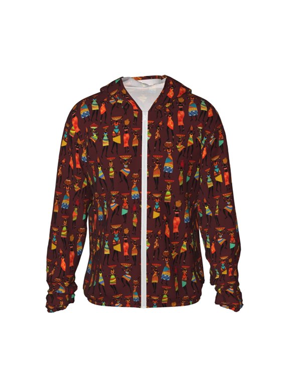 Dancing African Women1 Print Men's Women Light Jacket Full Zip Sun Protection Hoodie Long Sleeve Sun Shirts for Men Hiking Fishing Zip Pockets-XX-Large