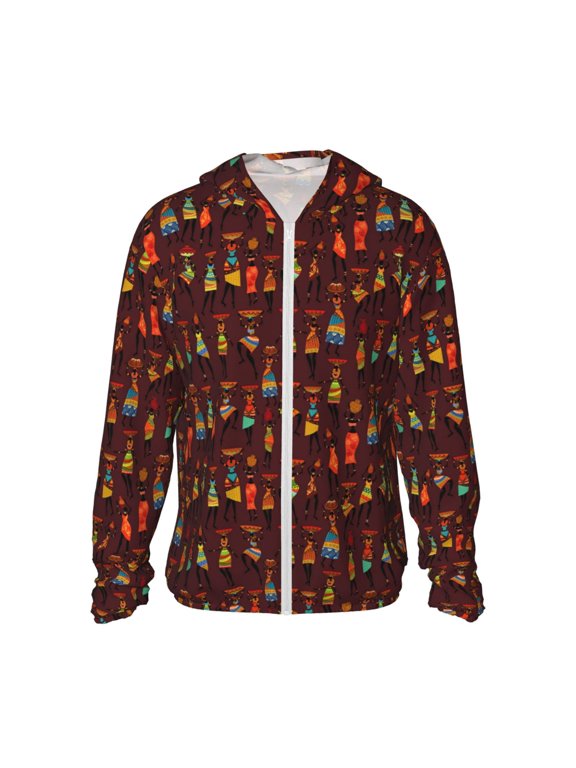 Dancing African Women1 Print Men's Women Light Jacket Full Zip Sun Protection Hoodie Long Sleeve Sun Shirts for Men Hiking Fishing Zip Pockets-Large