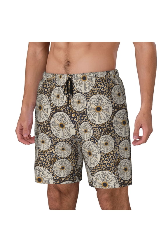 Dandelion Flower Print Men's Swim Trunk,Quick Dry Board Shorts ,Men's Swim Trunks with Compression Liner, Bathing Suits with Pockets-Large