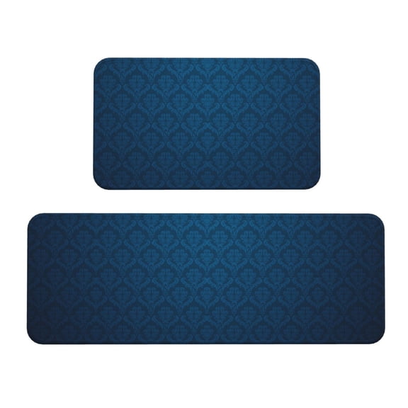 Logiee Dark Blue Print Kitchen Mats for Floor Sets of 2,Waterproof Kitchen Rugs,Non Slip Comfort Standing Mat Rug for Home,Runner,Sink,Office,Laundry