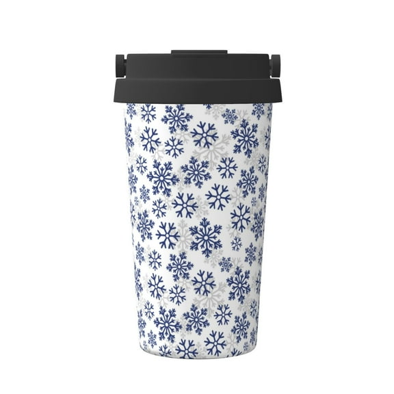 Logiee Dark Blue Snowflakes Print Stainless Steel Coffee Tumbler, Travel Coffee Mug, Insulated Coffee Mug with Lid, Spill Proof Coffee Cup, Portable Thermal Mug
