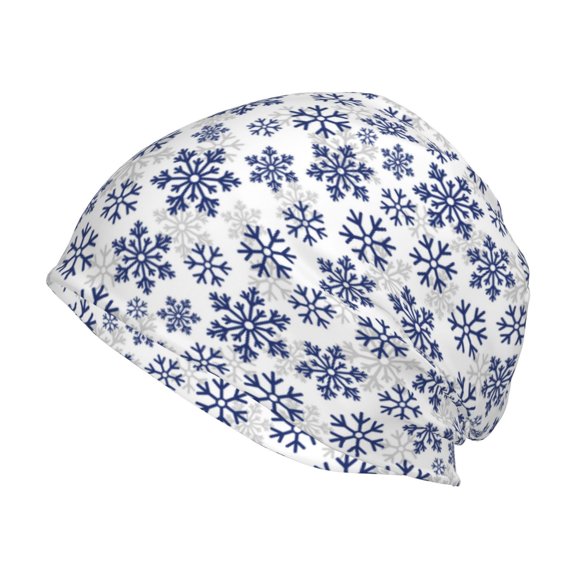 Logiee Dark Blue Snowflakes Print Unisex Knit Beanie for Men Women Winter Hat,Beanies Skull Caps